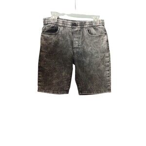 Men’s Gray Acid Wash Denim Shorts Elastic Waist DrawstringCasualStreetwearShorts